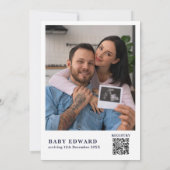 Oh Baby Navy Blue Floral Foto QR Babydusche Einladung (Rückseite)