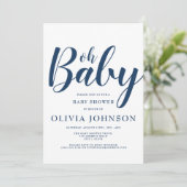 Oh Baby - Navy Blue Polka Dot Baby Shower Einladung (Stehend Vorderseite)