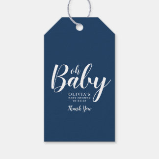 Oh Baby - Navy Blue Polka Dot Baby Shower Geschenkanhänger
