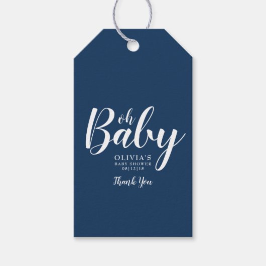 Oh Baby - Navy Blue Polka Dot Baby Shower Geschenkanhänger (Vorderseite)