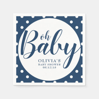 Oh Baby - Navy Blue Polka Dot Baby Shower Serviette