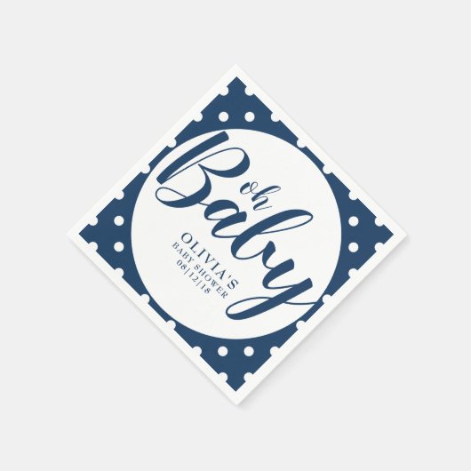 Oh Baby - Navy Blue Polka Dot Baby Shower Serviette (Ecke)
