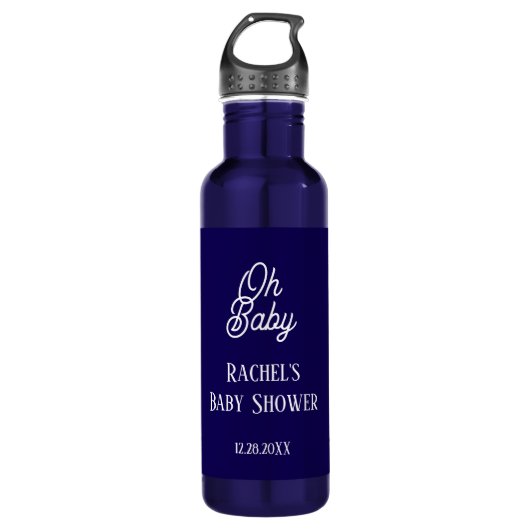 Oh Baby Navy Blue Script Baby Duschgeschenk Gefall Edelstahlflasche (Vorderseite)