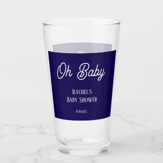 Oh Baby Navy Blue Script Baby Duschgeschenk Gefall Glas (Rückseite)