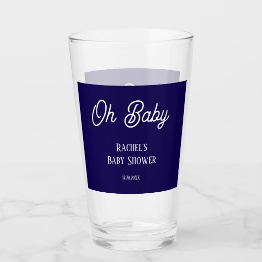Oh Baby Navy Blue Script Baby Duschgeschenk Gefall Glas (Vorderseite)