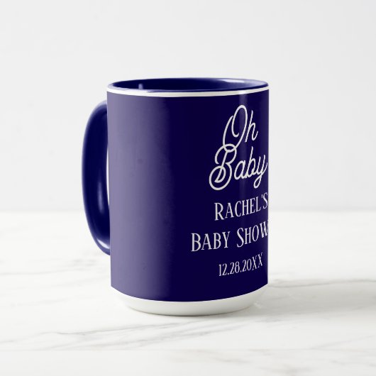 Oh Baby Navy Blue Script Baby Duschgeschenk Gefall Tasse (Vorderseite Links)