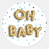 Oh Baby | Navy & Gold Baby Dusche Runder Aufkleber (Vorderseite)