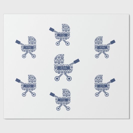Oh Baby Navy Pram Baby Dusche Geschenkpapier (Flach)