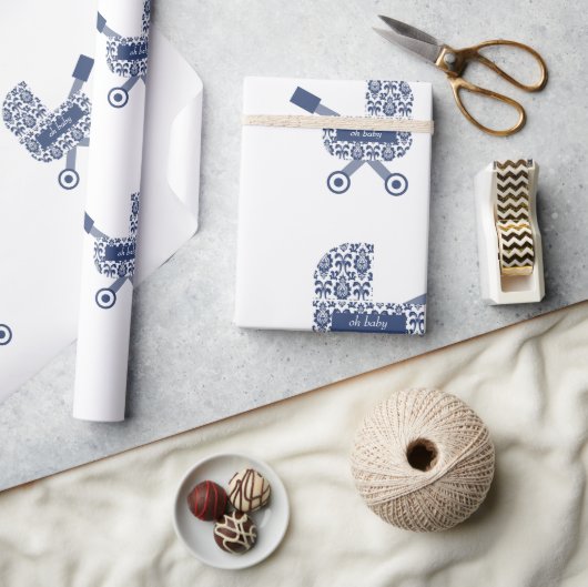 Oh Baby Navy Pram Baby Dusche Geschenkpapier (Basteln)