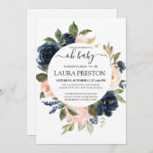 Oh Baby Navy und Blush Pink Script Babydusche Einladung (Vorne/Hinten)
