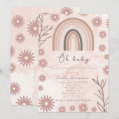 Oh Baby Neutral Rainbow Baby Shower Boho Floral Einladung (Vorne/Hinten)