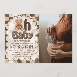 Oh Baby Neutraler Teddybär Baby Shower Foto Einladung