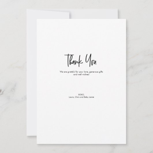 Oh Baby Newborn Photo Modern Script Shower Dankeskarte (Rückseite)