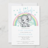 Oh Baby Niedlich Elephant Rainbow Blue Baby Dusche Einladung (Vorderseite)