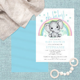 Oh Baby Niedlich Elephant Rainbow Blue Baby Dusche Einladung