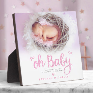 Oh Baby Niedlich Girl Birth Foto Pink Script Keepa Fotoplatte