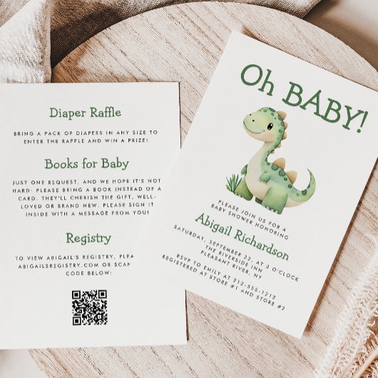 Oh Baby Niedlich Green Dinosaur QR Code Baby Dusch Einladung