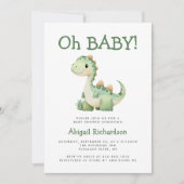 Oh Baby Niedlich Green Dinosaur QR Code Baby Dusch Einladung (Vorderseite)