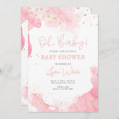 Oh Baby Niedlich Pink Girl Babydusche, Modern Baby Einladung (Vorne/Hinten)