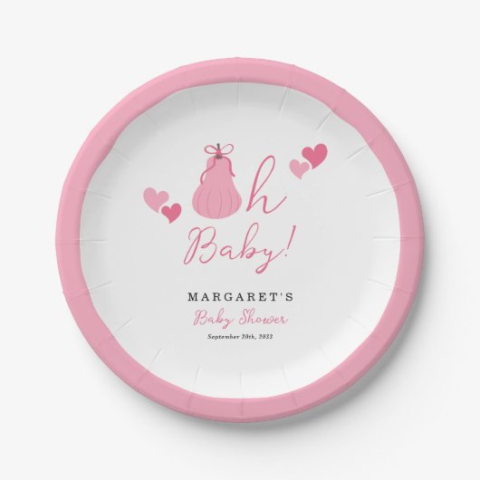 Oh Baby Niedlich Pink Pumpkin Bow Girl Baby Dusche Pappteller (Vorderseite)