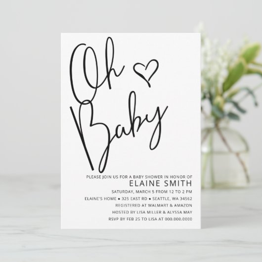 Oh Baby Niedlich Simple Gender Neutral Baby Dusche Einladung (Stehend Vorderseite)