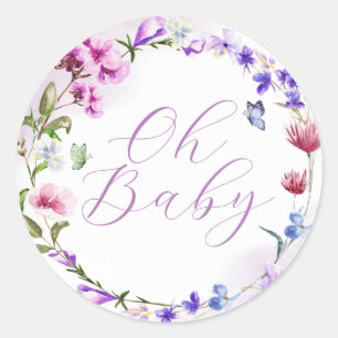 Oh Baby Niedlich Watercolor Floral Boho Babydusche Runder Aufkleber