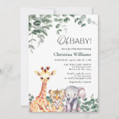 Oh Baby Niedlich Watercolor Safari Animals Baby Du Einladung (Vorderseite)