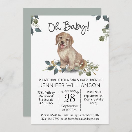 Oh, Baby! Niedliche Dog Baby Dusche Einladung (Vorne/Hinten)