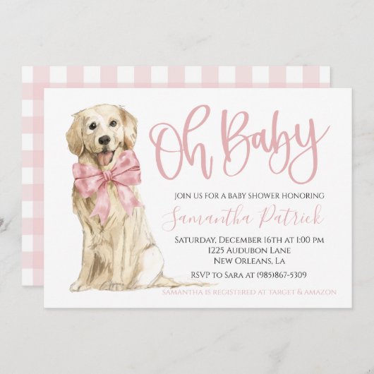 Oh, Baby! Niedlicher Hund rosa Welpendusche Einladung (Vorne/Hinten)