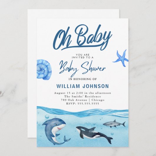 Oh, Baby! Ocean & Sea Baby Dusche Einladung (Vorne/Hinten)