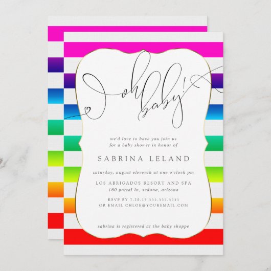 OH Baby Ombré Regenbogenstreifen Einladung (Vorne/Hinten)