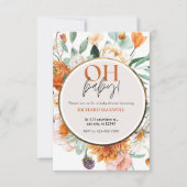 Oh Baby Orange Floral und Gold Baby Dusche Einladung (Vorderseite)
