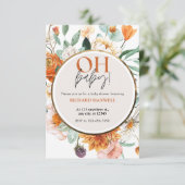 Oh Baby Orange Floral und Gold Baby Dusche Einladung (Stehend Vorderseite)