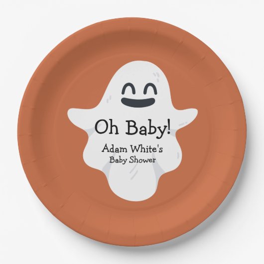 Oh Baby Orange Ghost Halloween Babydusche Pappteller (Vorderseite)