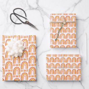 Oh, Baby! Orange Pink Pattern Rainbow Gift Geschenkpapier Set