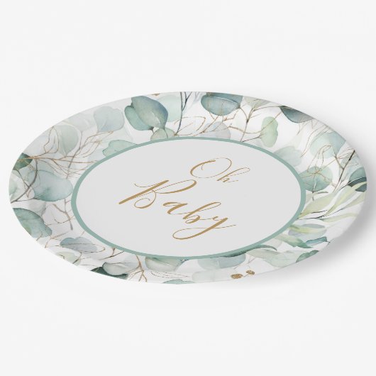 Oh Baby Paper Tellers Eucalyptus Baby Dusche Pappteller (Schrägansicht)