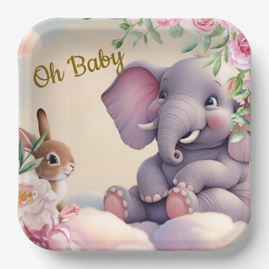 Oh Baby Papier Teller, Elefant und sonnig Pappteller (Vorderseite)