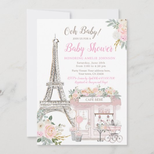Oh Baby Paris Baby Dusche Brunch Einladung (Vorderseite)