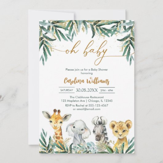 Oh Baby Party Animals Baby Shower Invitation Einladung (Vorderseite)