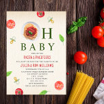 Oh Baby Pasta   Schnuller Kinderdusche Einladung<br><div class="desc">Pizza & Schnuller Baby Dusche Pasta Party Thema mit Illustration eines Tellers Spaghetti mit roter Sauce in das Design "oh Baby" mit Tomaten,  Basilikum und Schnuller Illustrationen rund.</div>