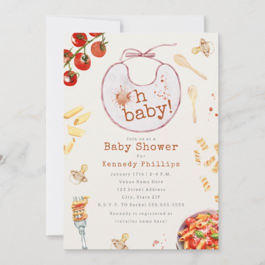 Oh Baby Pasta & Schnullers Girl Baby Shower Einladung (Vorderseite)