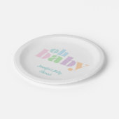 Oh Baby | Pastel Aquamarin Moderne Babydusche Pappteller (Schrägansicht)