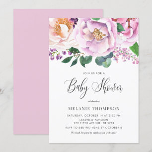 Oh Baby Pastel Lila Peonies Frühjahrsdusche Einladung