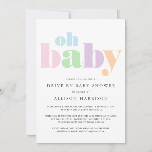 Oh Baby Pastel Minimaler moderner Antrieb durch Du Einladung (Vorderseite)