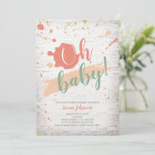 Oh Baby Pastel Paint Spritzer Brick Baby Dusche Einladung (Stehend Vorderseite)