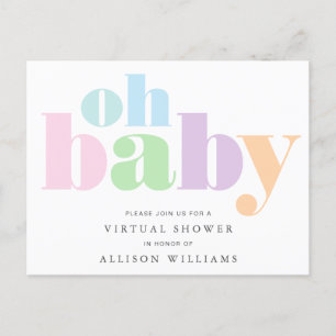 Oh Baby Pastel Typografie Virtual Baby Dusche Einladungspostkarte