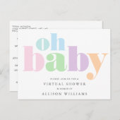 Oh Baby Pastel Typografie Virtual Baby Dusche Einladungspostkarte (Vorne/Hinten)
