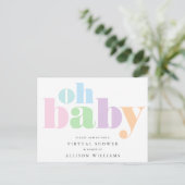 Oh Baby Pastel Typografie Virtual Baby Dusche Einladungspostkarte (Stehend Vorderseite)