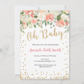 Oh Baby Peach Floral Baby Dusche Einladung (Vorderseite)