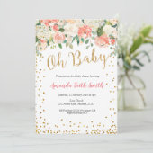 Oh Baby Peach Floral Baby Dusche Einladung (Stehend Vorderseite)